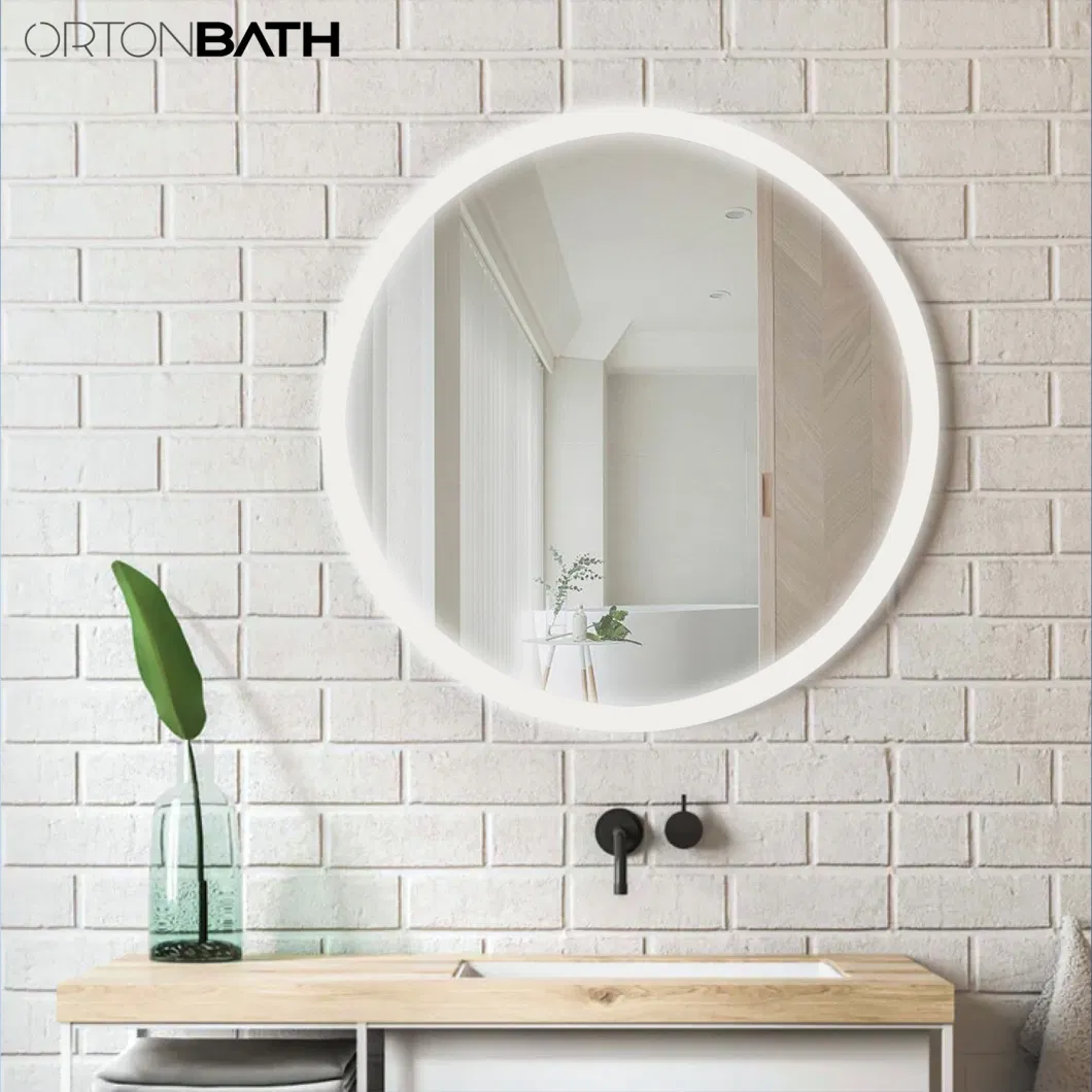 Ortonbath Round Frameless LED Bathroom Mirror with Lights, Dimmable Vanity Mirror, Wall Mounted Smart Mirror and Adjustable 3000-6000K Color Temperature