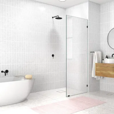 Mampara de ducha sin marco negra, panel fijo de 8 mm, puerta de ducha 800