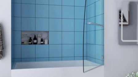 Mampara de baño para bañera, Panel de vidrio con bisagras sin marco, puerta de ducha, mampara de ducha