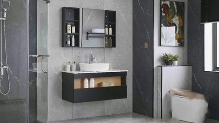 Muebles de baño de madera contrachapada con espejo de baño y lavabo de cerámica